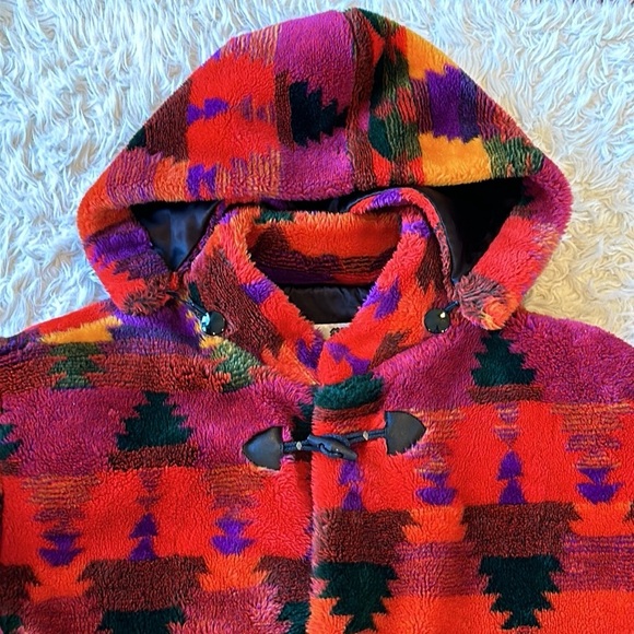 Vintage Monterey Fashions fleece faux fur Aztec southwest coat. Medium - Picture 2 of 12